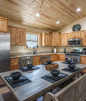 Modern kitchen and dining area inside a Blueridge Mountain Rental