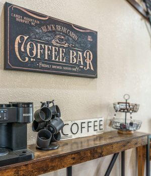 Coffee bar setup inside a Blueridge Mountain Rental cabin