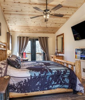 Cozy bedroom interior for romantic mountain getaways